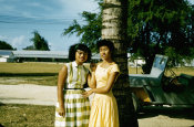 Saipan 1956, No. 0079 Two Women in front of a Military Jeep